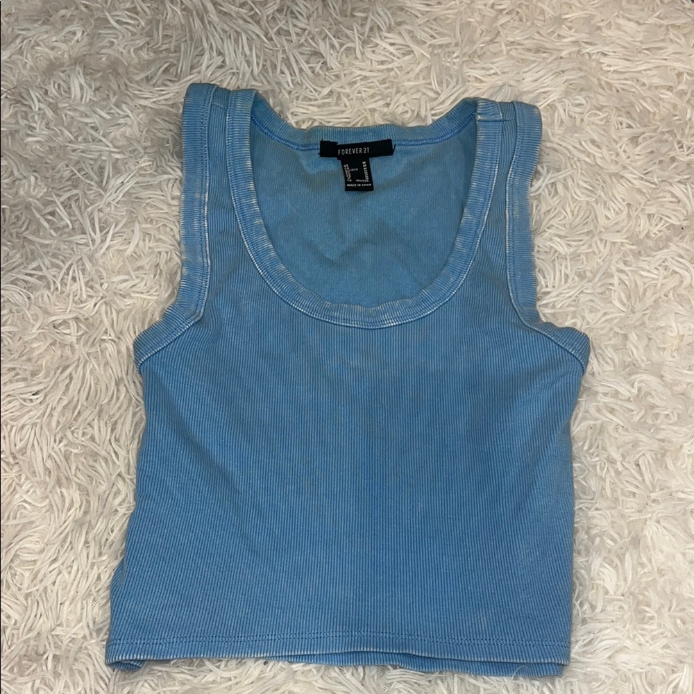 Forever 21 Blue Fitted Crop Tank Top